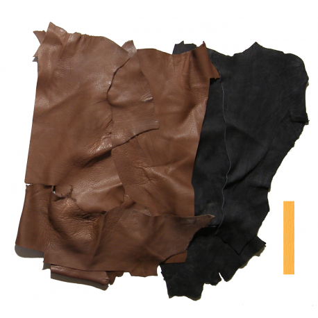 10 kg Grandes Chutes de Cuir Peau de Taurillon Marron et Noir